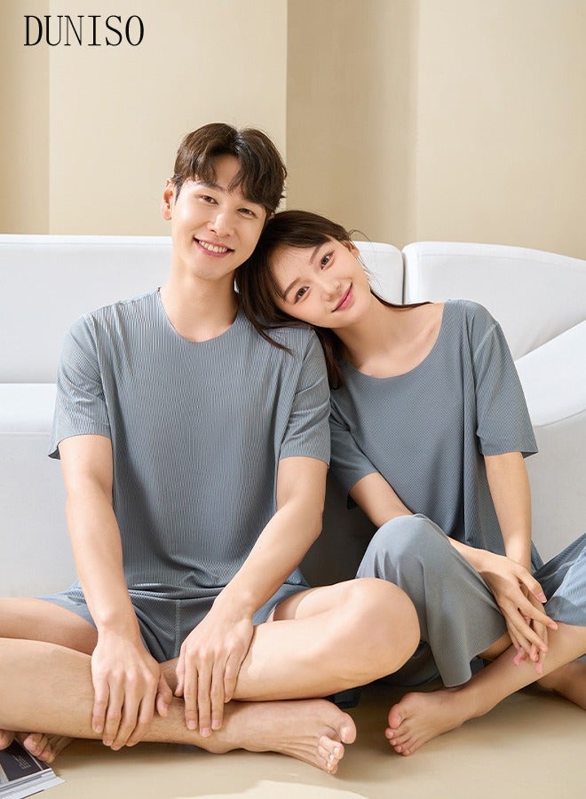 Men's 2pcs Pajama Set Short Sleeve Nightgown Sleepwear Breathable Loungewear Comfortable Round Neck Nightwear Summer Home Wear