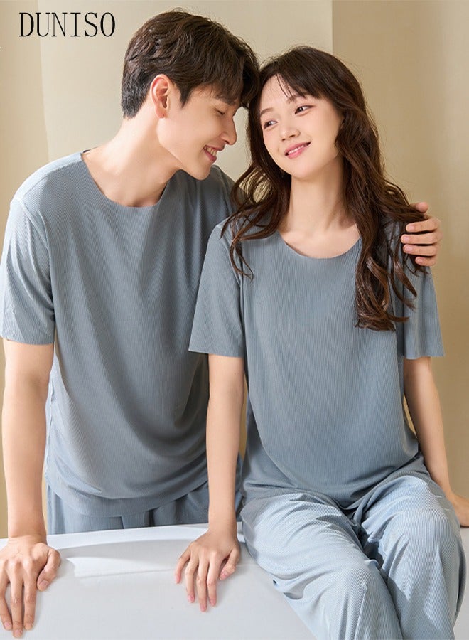 Men's 2pcs Pajama Set Short Sleeve Nightgown Sleepwear Breathable Loungewear Comfortable Round Neck Nightwear Summer Home Wear