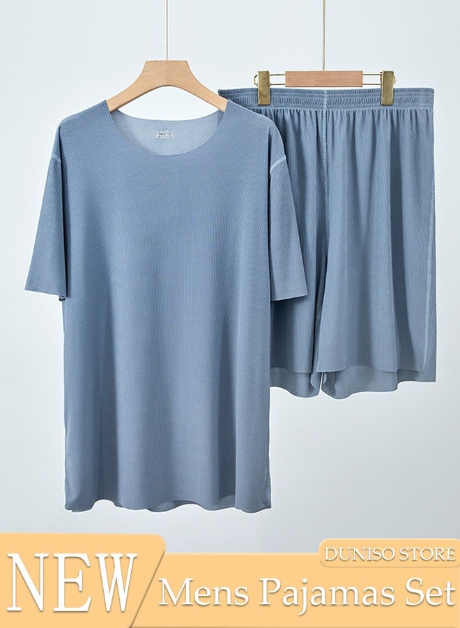 Men's 2pcs Pajama Set Short Sleeve Nightgown Sleepwear Breathable Loungewear Comfortable Round Neck Nightwear Summer Home Wear