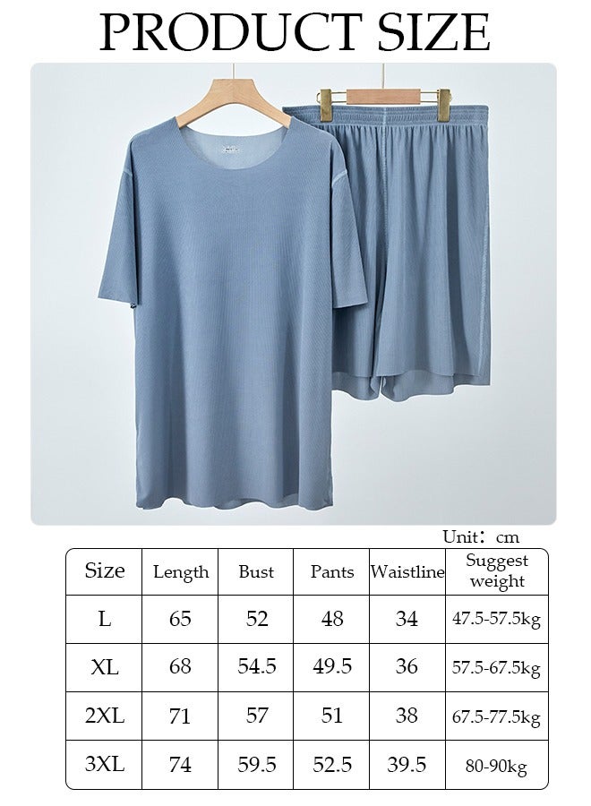 Men's 2pcs Pajama Set Short Sleeve Nightgown Sleepwear Breathable Loungewear Comfortable Round Neck Nightwear Summer Home Wear