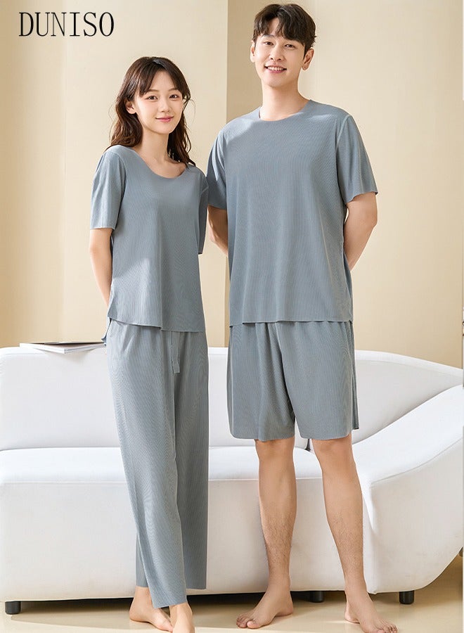 Men's 2pcs Pajama Set Short Sleeve Nightgown Sleepwear Breathable Loungewear Comfortable Round Neck Nightwear Summer Home Wear