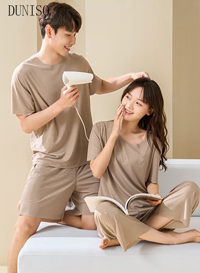 Men's 2pcs Pajama Set Short Sleeve Nightgown Sleepwear Breathable Loungewear Comfortable Round Neck Nightwear Summer Home Wear