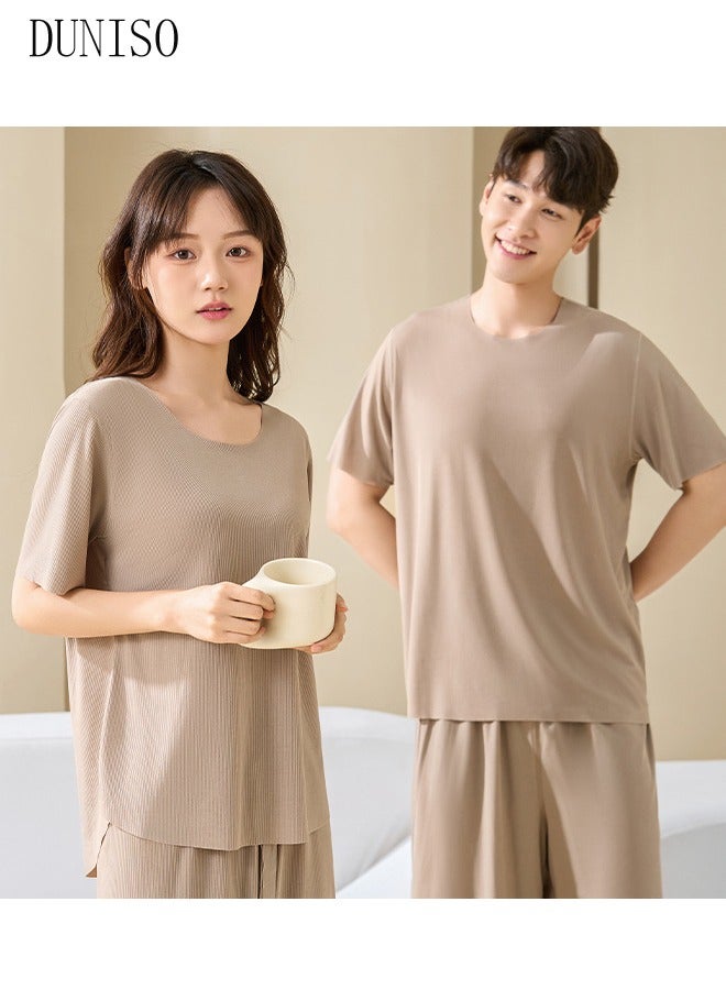 Men's 2pcs Pajama Set Short Sleeve Nightgown Sleepwear Breathable Loungewear Comfortable Round Neck Nightwear Summer Home Wear