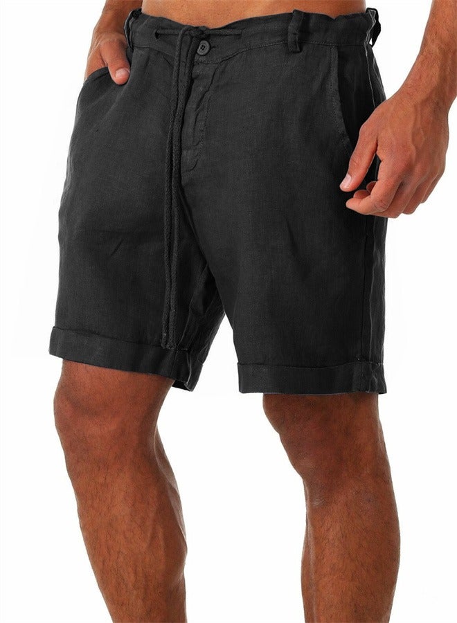 Solid Color Lace Up Sports Men's Shorts Black
