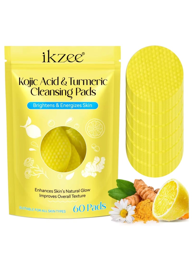 60Pcs Kojic Acid & Turmeric Cleansing Pads for Dark Spots Turmeric Kojic Acid Cleansing Pads Helps Balance Skin Oil & Water Fade Spot Remove Excess Keratin Clean Oil Refines Pores