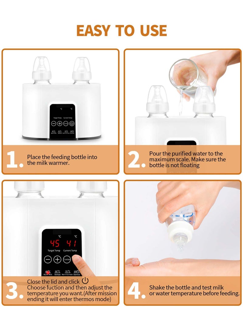 Baby Bottle Warmer, Fast Warming, 24H Constant Mode Breast Milk Warmer, Baby Food Heater & Defrost Warmer with Timer for Twins, LCD Display Accurate Temperature Adjustment