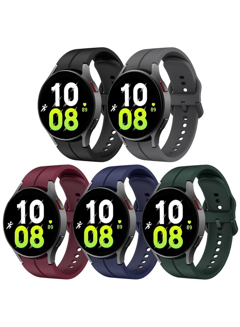 5Pack Silicone Replacement Strap for Samsung Galaxy Watch 5 Pro 45mm, Galaxy Watch 4 40mm 44mm, Classic 42mm 46mm No Gap Replacement Strap with Colorful Buckle(Black/Grey/Red/Blue/Green)