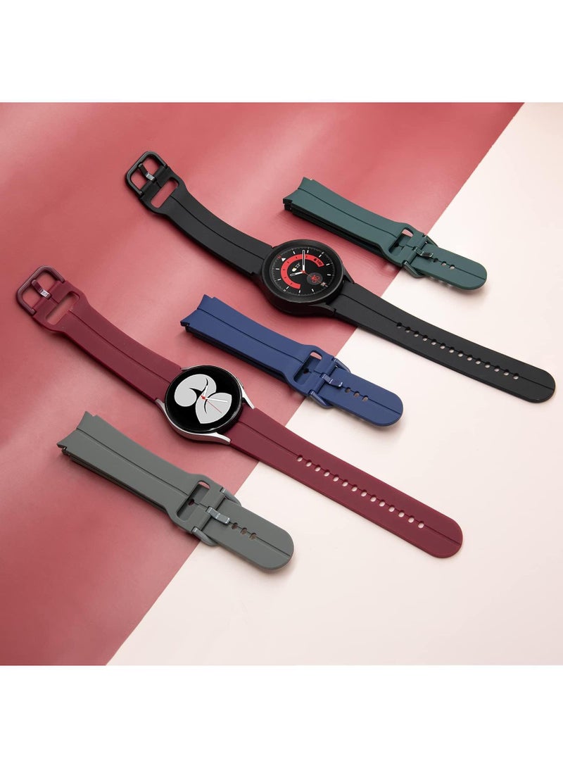 5Pack Silicone Replacement Strap for Samsung Galaxy Watch 5 Pro 45mm, Galaxy Watch 4 40mm 44mm, Classic 42mm 46mm No Gap Replacement Strap with Colorful Buckle(Black/Grey/Red/Blue/Green)