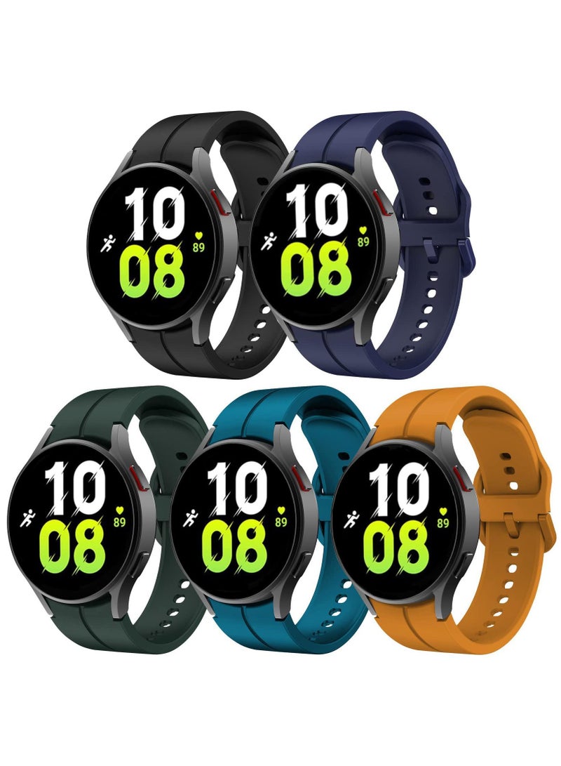 5Pack Silicone Replacement Strap for Samsung Galaxy Watch 5 Pro 45mm,Galaxy Watch 4 40mm 44mm,Classic 42mm 46mm No Gap Replacement Strap with Colorful Buckle(Black/Blue/Green/Blue/Yellow)