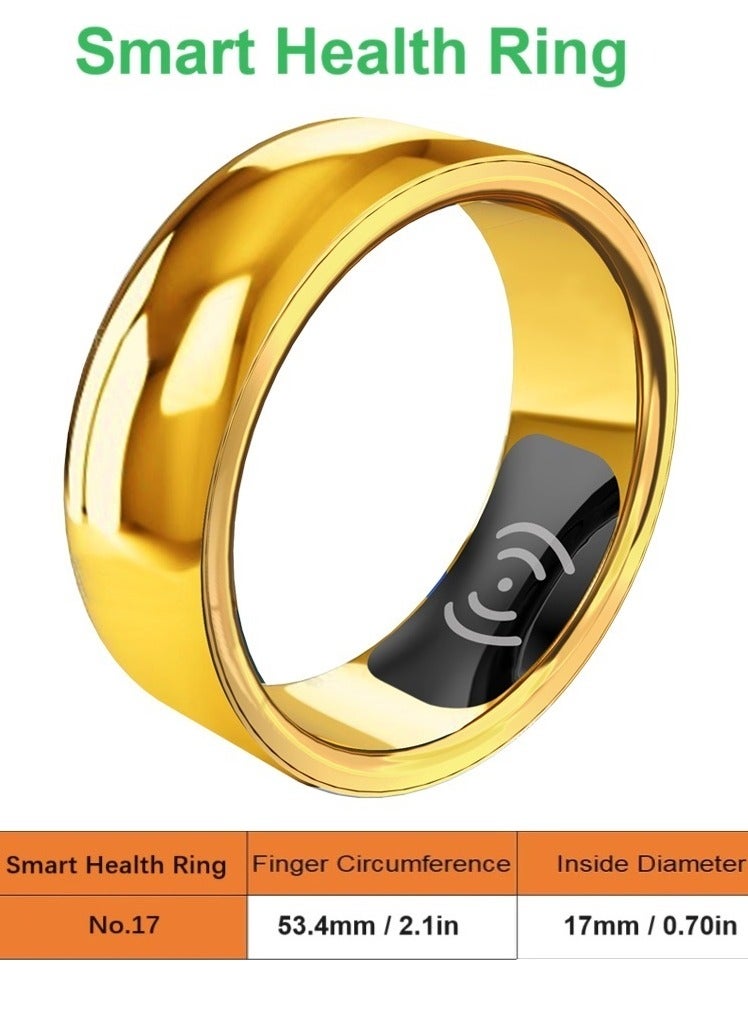 Smart Health Ring for Health Monitor Sleep Monitoring Blood Oxygen Heart Rate Calories Burned Finger Temperature Step Tracker Newest Intelligent Wearable Device Wireless Charging Gold No.17