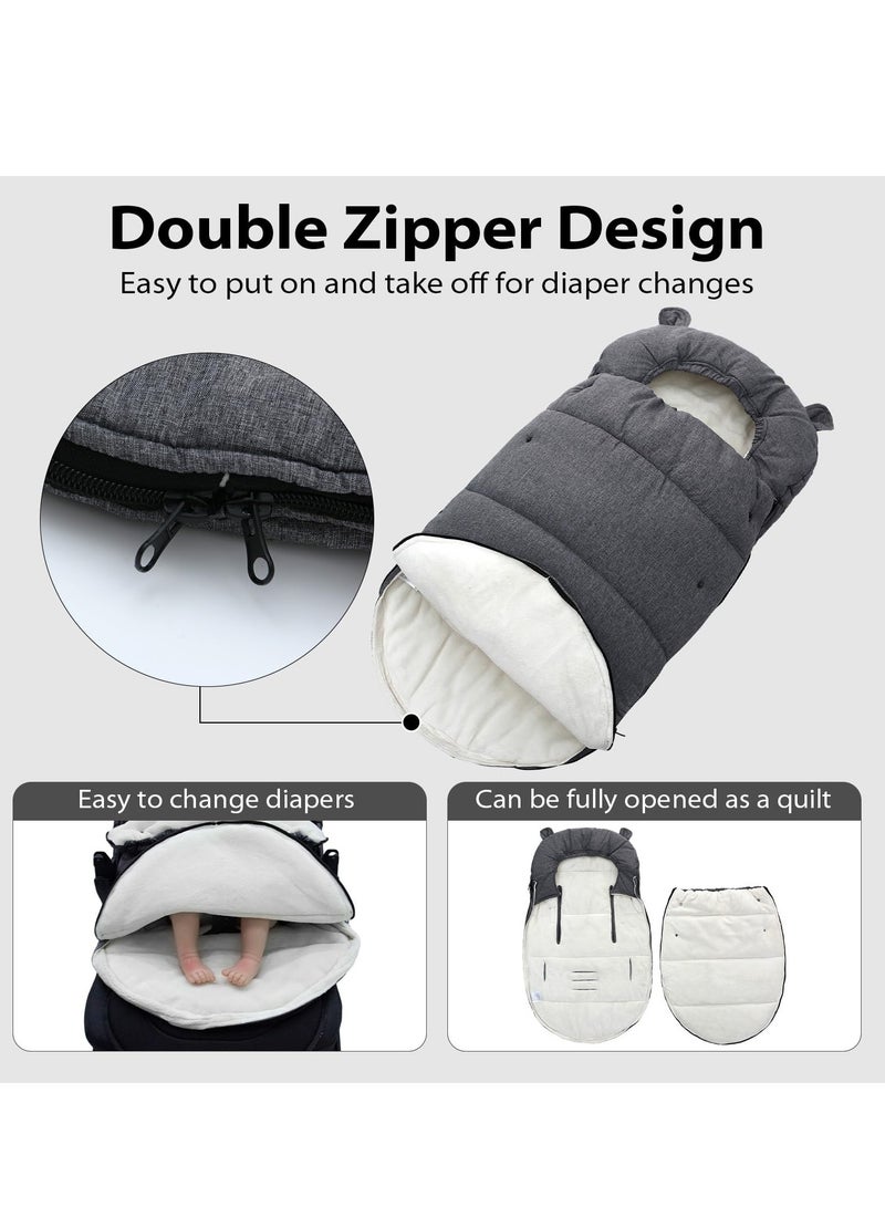 Pushchair Pram Footmuffs, Universal Warm Stroller Sleeping Bag, Winter Warm Cosy Toes for Pushchair, Waterproof Windproof Anti-Slip Sherpa Lining & Fleece Hood Machine Washable