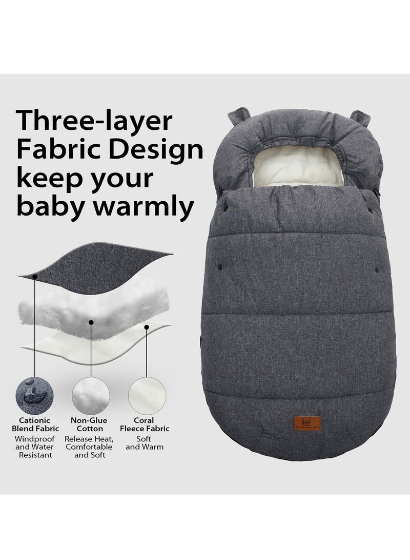 Pushchair Pram Footmuffs, Universal Warm Stroller Sleeping Bag, Winter Warm Cosy Toes for Pushchair, Waterproof Windproof Anti-Slip Sherpa Lining & Fleece Hood Machine Washable