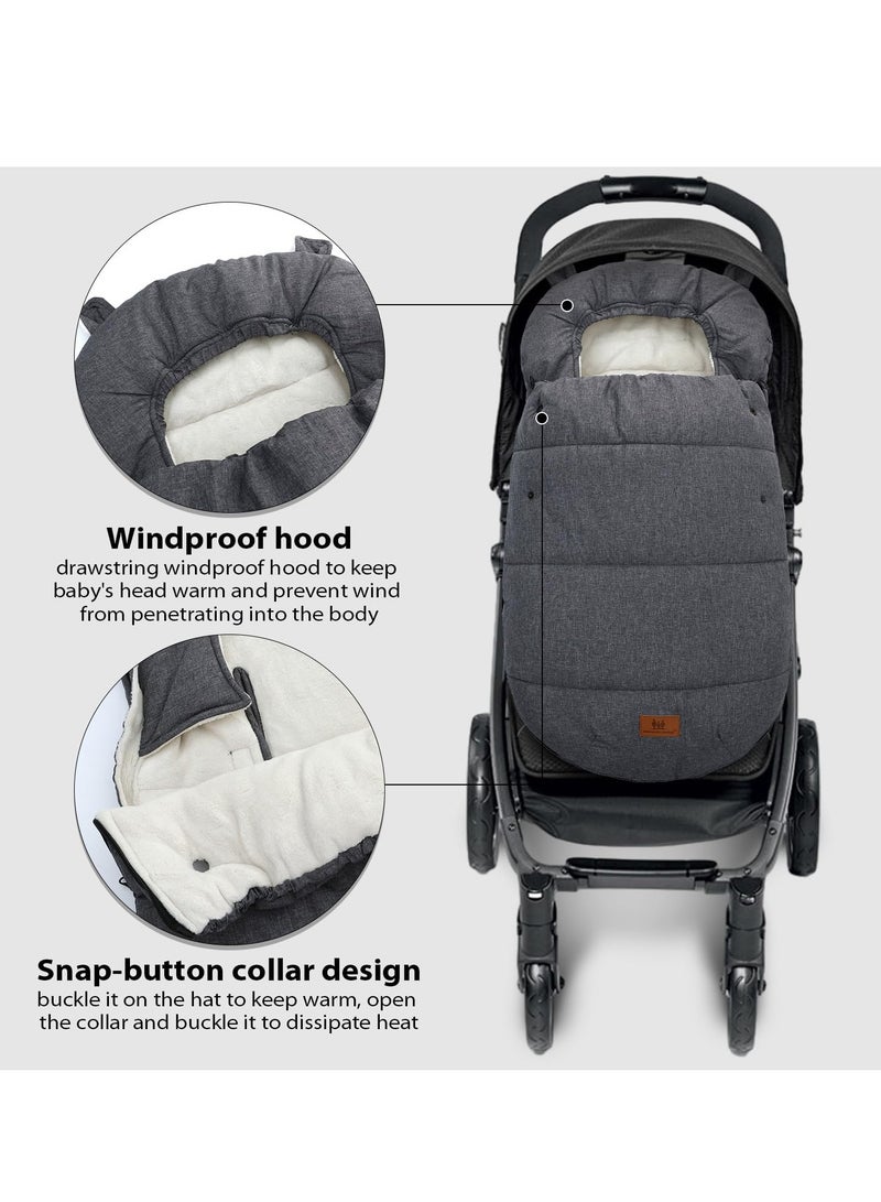 Pushchair Pram Footmuffs, Universal Warm Stroller Sleeping Bag, Winter Warm Cosy Toes for Pushchair, Waterproof Windproof Anti-Slip Sherpa Lining & Fleece Hood Machine Washable