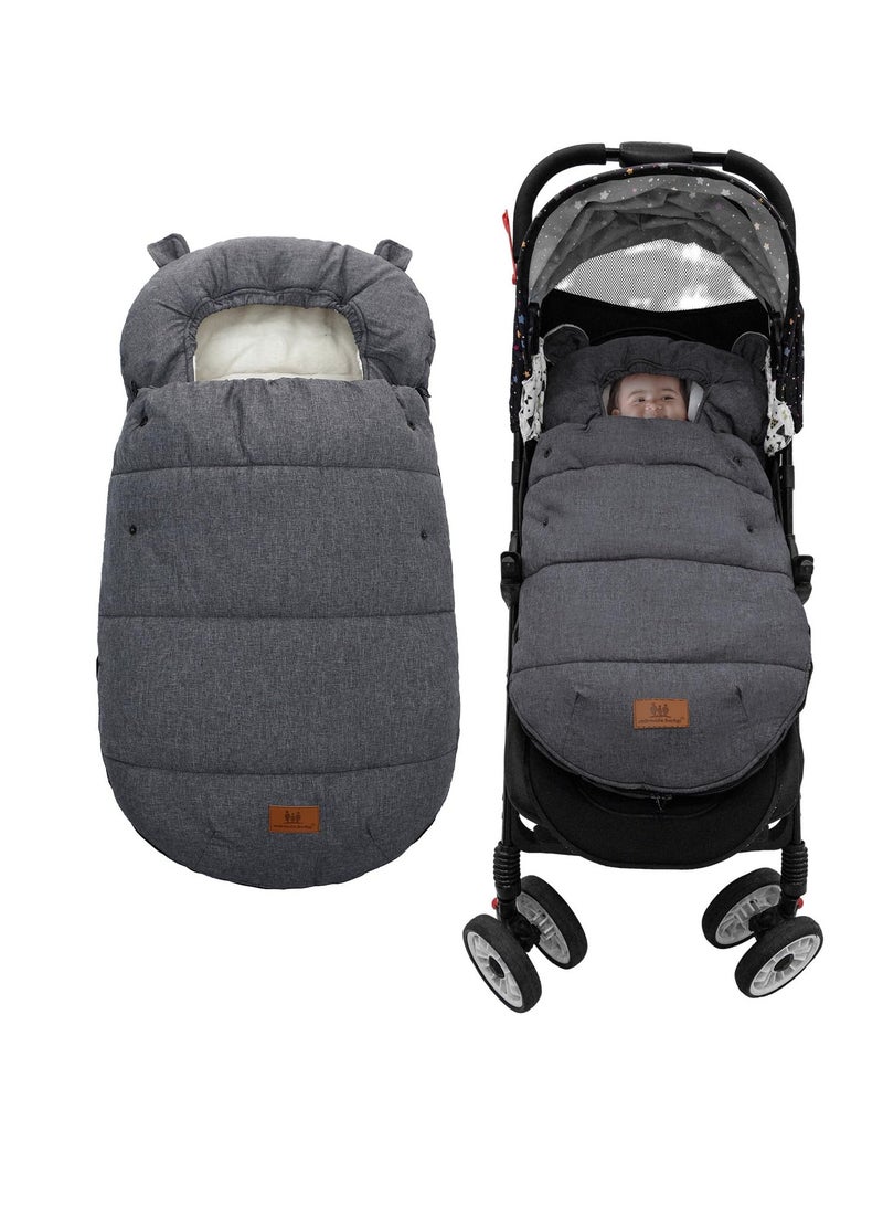 Pushchair Pram Footmuffs, Universal Warm Stroller Sleeping Bag, Winter Warm Cosy Toes for Pushchair, Waterproof Windproof Anti-Slip Sherpa Lining & Fleece Hood Machine Washable