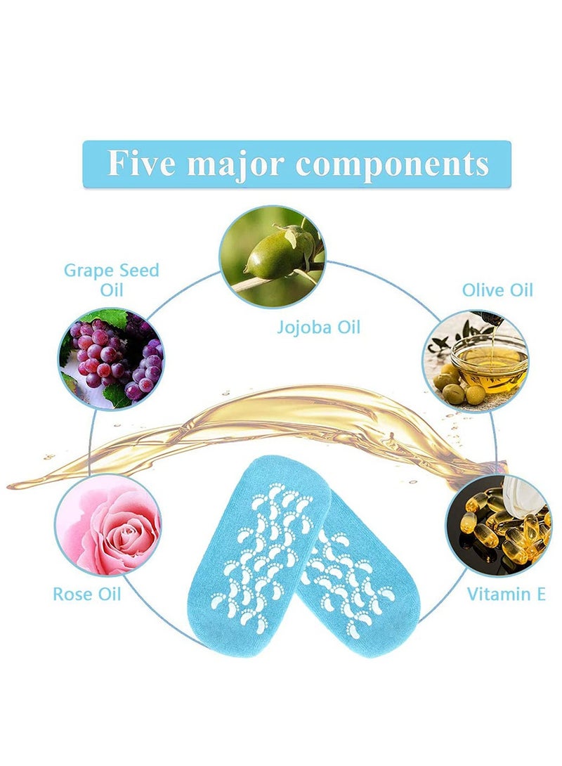Moisturizing Socks and Gloves Set Soft Cotton with Thermoplastic Gel Repair and Heal Eczema Cracked Dry Skin, Gel Lining Infused with Essential Oils and Vitamins