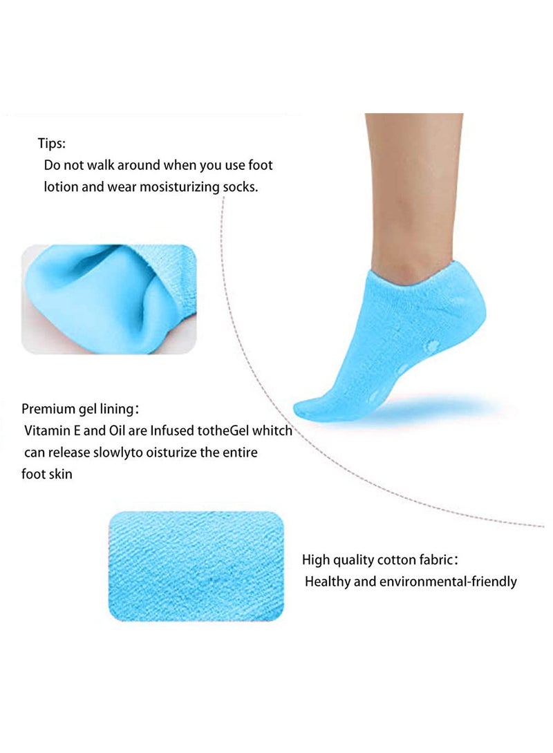 Moisturizing Socks and Gloves Set Soft Cotton with Thermoplastic Gel Repair and Heal Eczema Cracked Dry Skin, Gel Lining Infused with Essential Oils and Vitamins
