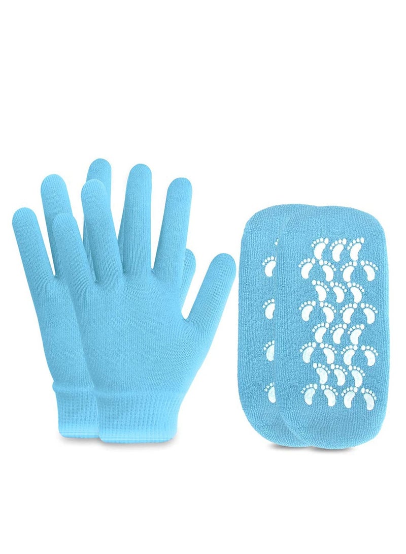 Moisturizing Socks and Gloves Set Soft Cotton with Thermoplastic Gel Repair and Heal Eczema Cracked Dry Skin, Gel Lining Infused with Essential Oils and Vitamins