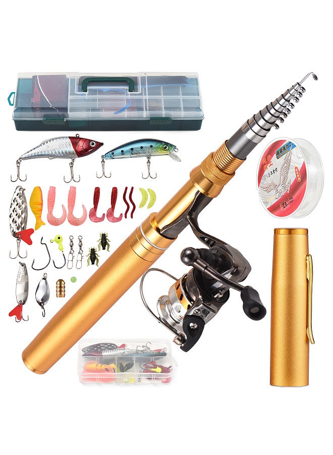 Fishing Rod and Reel Combos Telescopic Fishing Pole with Spinning Reel Combo Kit Fishing Line Lures Hooks Swivels Set Fishing Accessories with Tackle Box