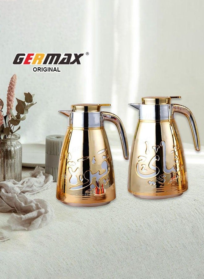 2-Pieces Vacuum Insulated Bottle/Flask/Thermos For Tea And Coffee 1.0 L + 1.0 L,