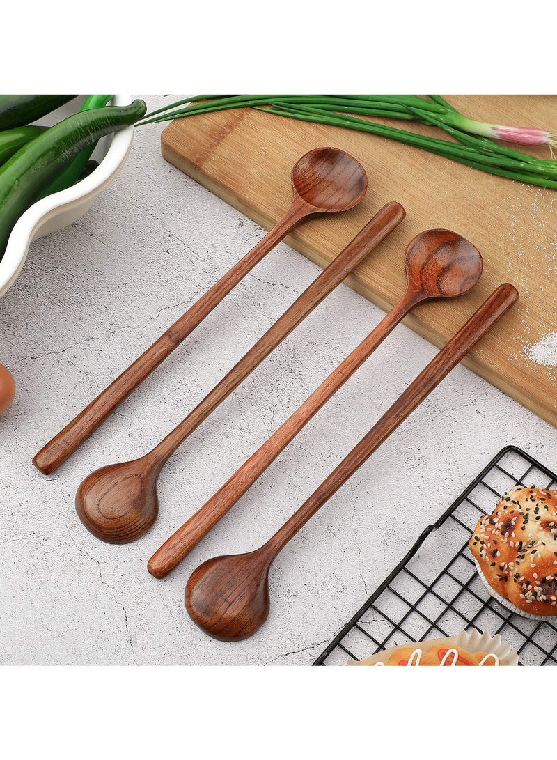 6 PCS 10.9 Inch Wooden Long Spoons, Kitchen Wooden Cooking Spoon, Korean Style Soup Spoons, Suitable for Eating Mixing Stirring, Soup Stews (Brown)