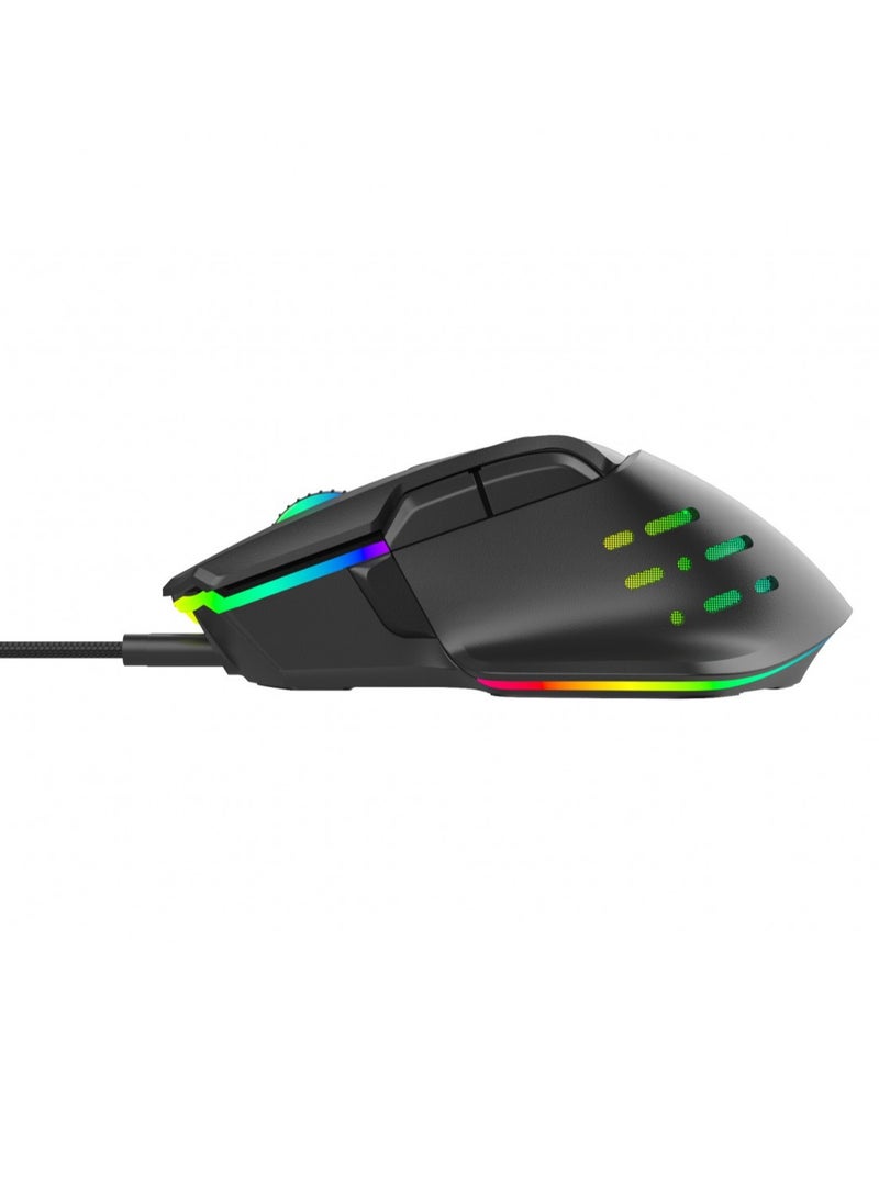 Gaming 9D Wired Mouse DPI 12800 with 13 Modes RGB Light /1.5 Meters Braided Cable / 125Hz Polling Rate- Black