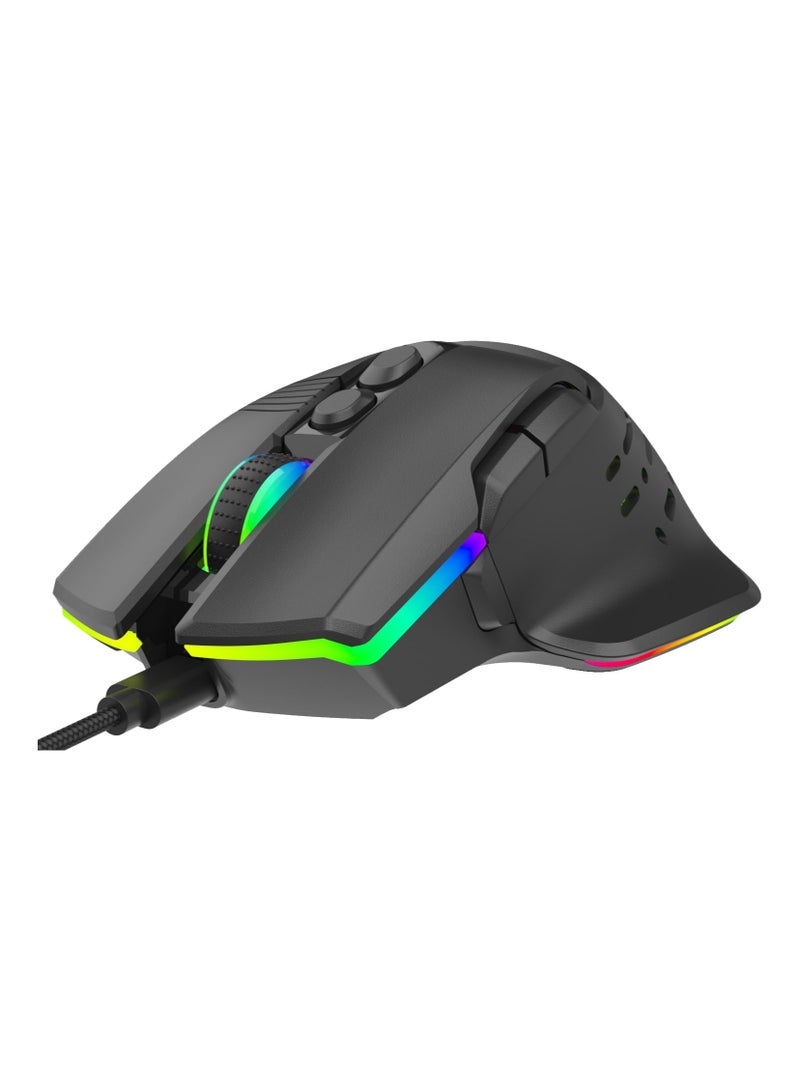 Gaming 9D Wired Mouse DPI 12800 with 13 Modes RGB Light /1.5 Meters Braided Cable / 125Hz Polling Rate- Black