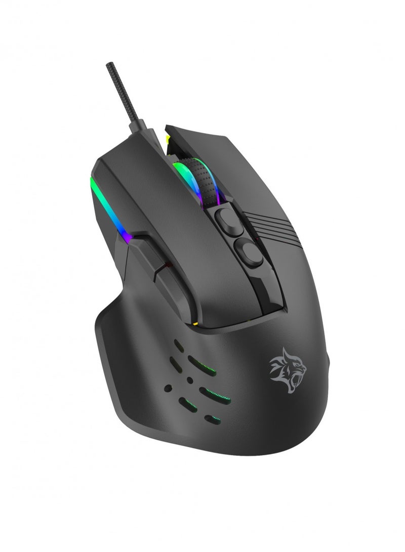 Gaming 9D Wired Mouse DPI 12800 with 13 Modes RGB Light - Black