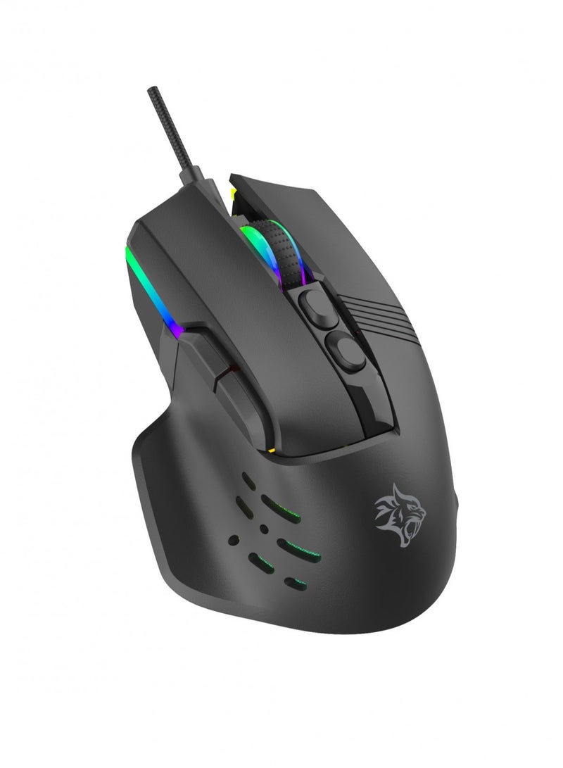 Gaming 9D Wired Mouse DPI 12800 with 13 Modes RGB Light /1.5 Meters Braided Cable / 125Hz Polling Rate- Black