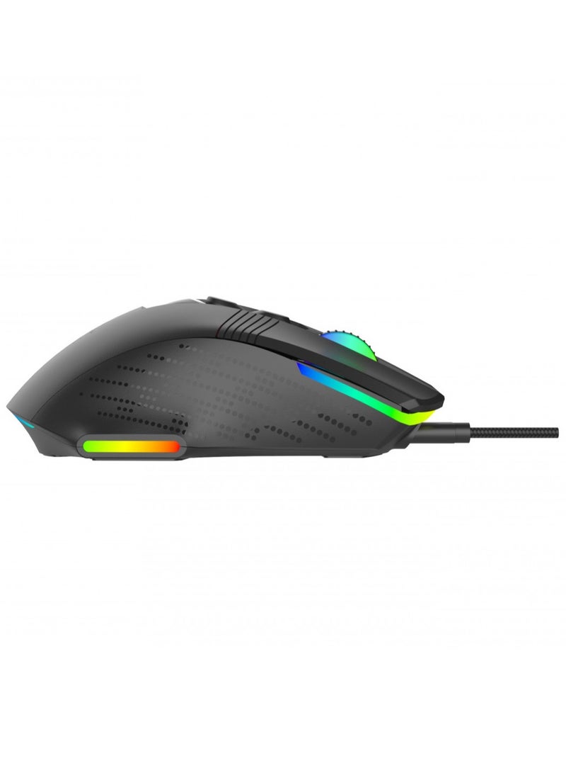 Gaming 9D Wired Mouse DPI 12800 with 13 Modes RGB Light /1.5 Meters Braided Cable / 125Hz Polling Rate- Black