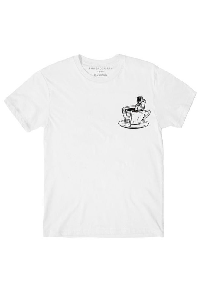THREADCURRY Space Dip Astronaut Boys White Printed Round Neck T-shirt