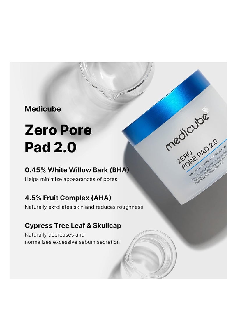 Medicube Zero Pore Pads 2.0 - Dual-Textured Facial Toner Pads for Exfoliation and Minimizing Pores with 4.5% AHA Lactic Acid & 0.45% BHA Salicylic Acid - Ideal for All Skin Types - Korean Skin Care