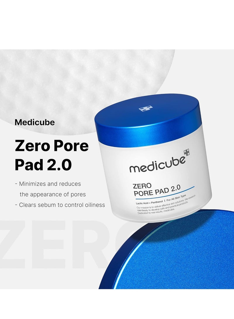 Medicube Zero Pore Pads 2.0 - Dual-Textured Facial Toner Pads for Exfoliation and Minimizing Pores with 4.5% AHA Lactic Acid & 0.45% BHA Salicylic Acid - Ideal for All Skin Types - Korean Skin Care