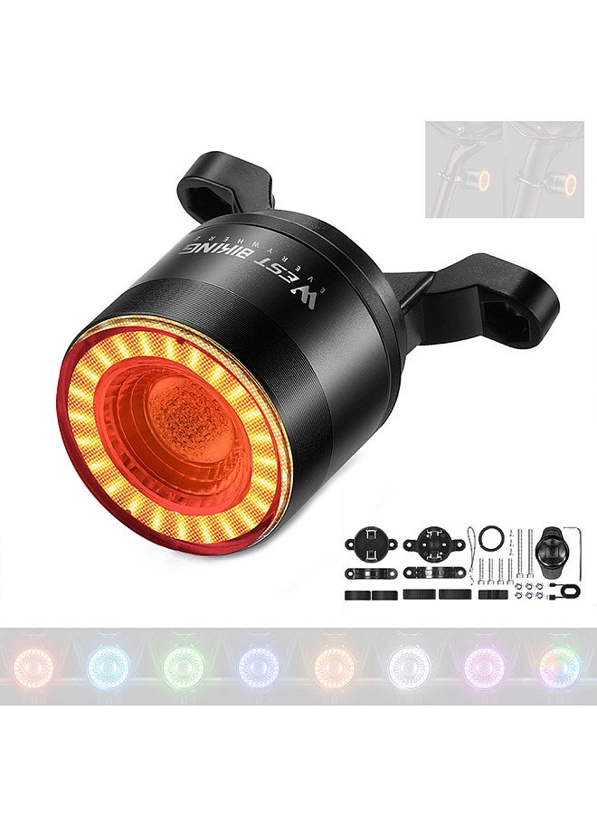 Colorful Bike TailLight Compact Size Night Cycling Light Intelligent Brake Sensing Bicycle Tail Light RainProof Bike Rear Lamp USB Rechargeable Remote Control Turn Signal