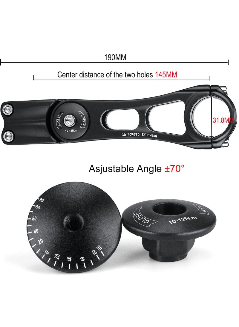 Bike Stem Riser for Handlebar, 90 mm 110 mm 145 mm Adjustable M T B Stem 70 Degree, Suitable for Bicycle, M T B, Road Bike, Cycling