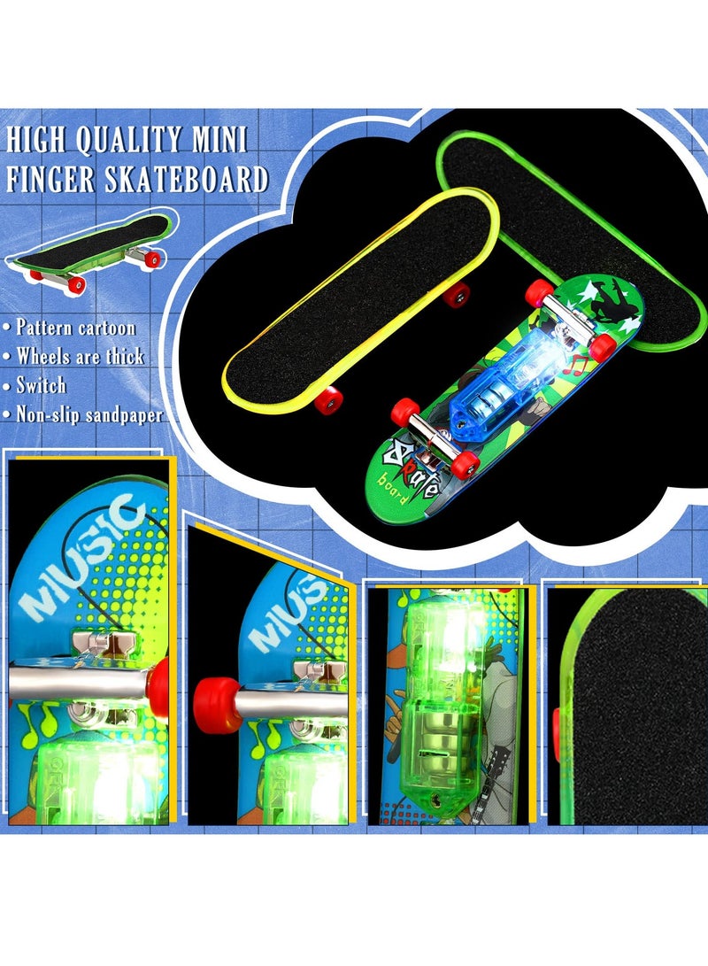 Light up Mini Finger Skateboard Toys Set, 18 Pcs  LED Finger Skateboards, Hand Skateboard Toys Fingerboard Tiny Skateboards for Fingers Creative Fingertips Movement for Sports Party Favors