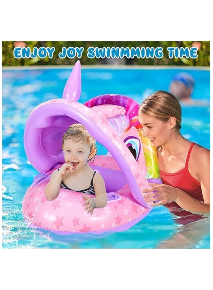 Baby Pool Float with Canopy Baby Swim Float Inflatable Swimming Ring with Adjustable Sun Protection Canopy Toddler Floaties with Seat and Handle Water Toys for Age 6-36 Months