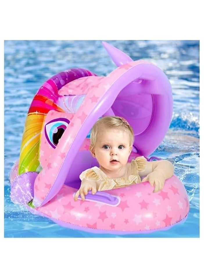 Baby Pool Float with Canopy Baby Swim Float Inflatable Swimming Ring with Adjustable Sun Protection Canopy Toddler Floaties with Seat and Handle Water Toys for Age 6-36 Months