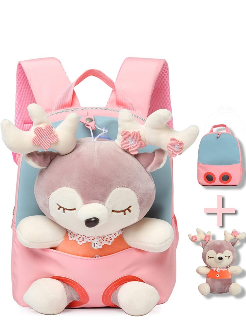 Little Doll Stuffed Animal kids Plush Backpack, Lovely Toddler Backpack, Cartoon Preschool Purse for Kids, Suitable for  2-6 Years Girl Boy (Pink)