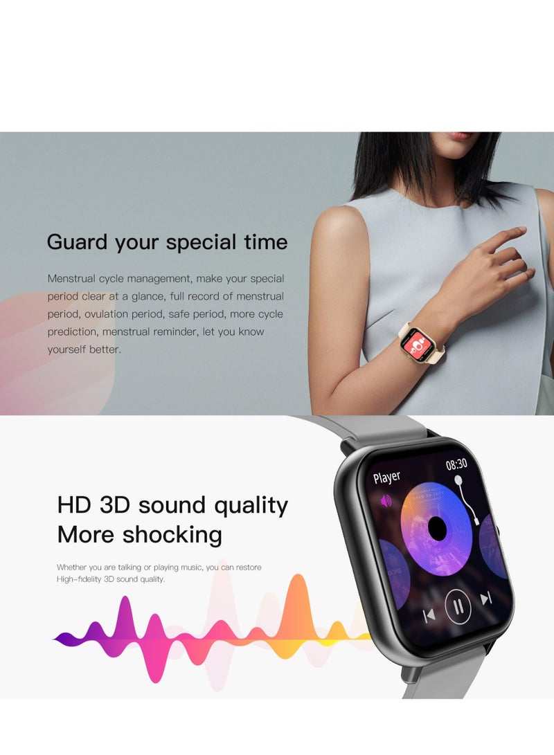 AI Voice Assistant Smart Watch for Women Men, Fitness Trackers with Blood Pressure and Heart Rate Monitor, Adjustable Silicone Straps Smart Watch, Compatible iPhone, Android Phones