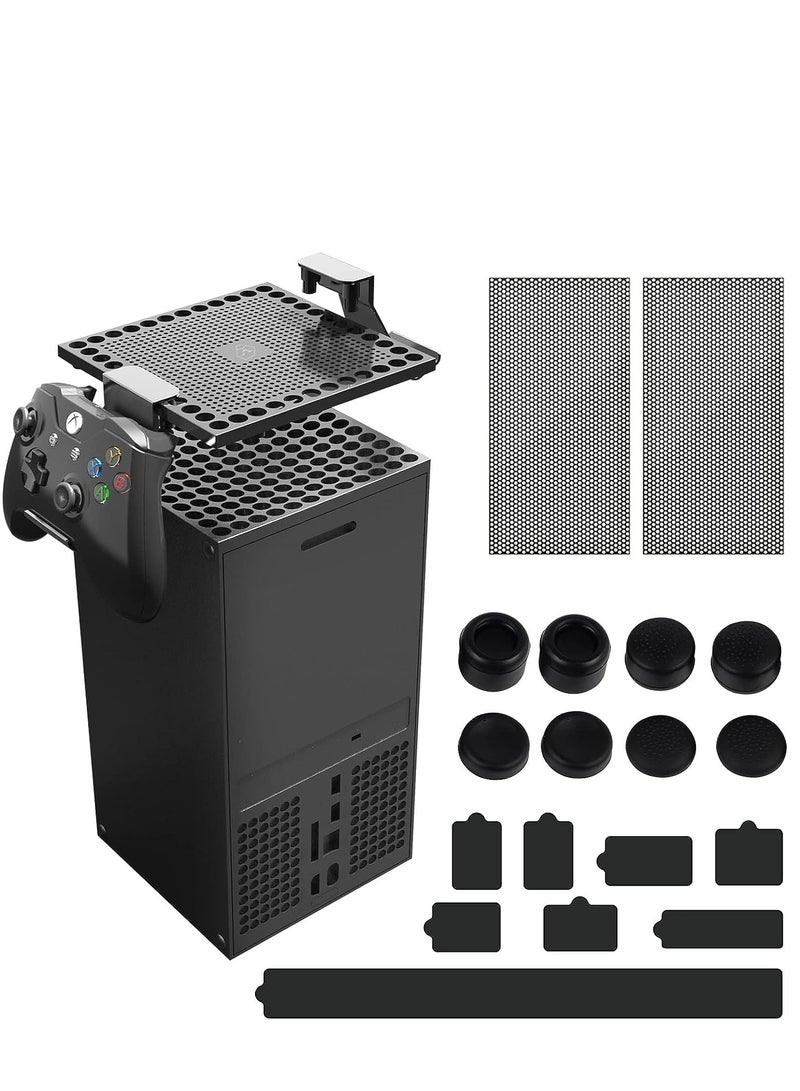 Dust Filter Cover for Xbox Series X, Xbox Series X Accessories, 21PCS Xbox Accessories with 1 Top Dust Filter Cover, 2 Holders, 2 Back Dust Filter Covers, 8 Silicone Plugs and 8 Thumb Grip Caps