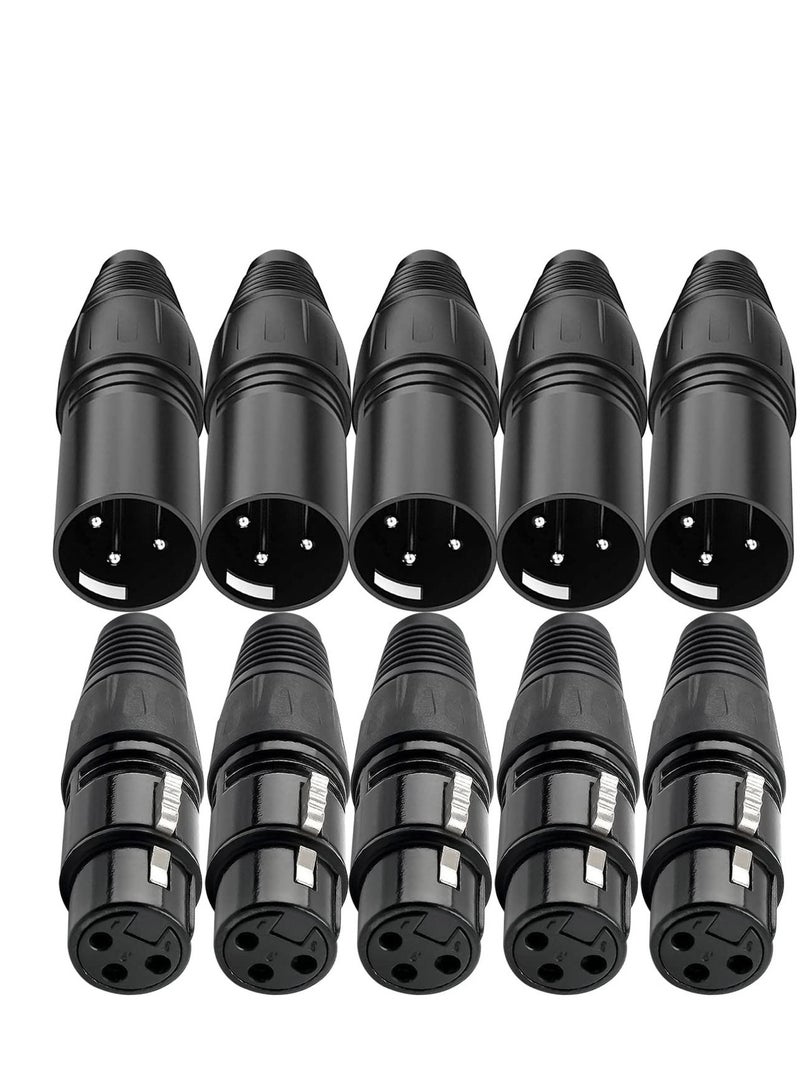 10 PCS XLR Connector, 5 Male and 5 Female XLR Mic Microphone Connector, 3 Pins Ultra-Low Noise Microphone and High Conductivity Audio Socket