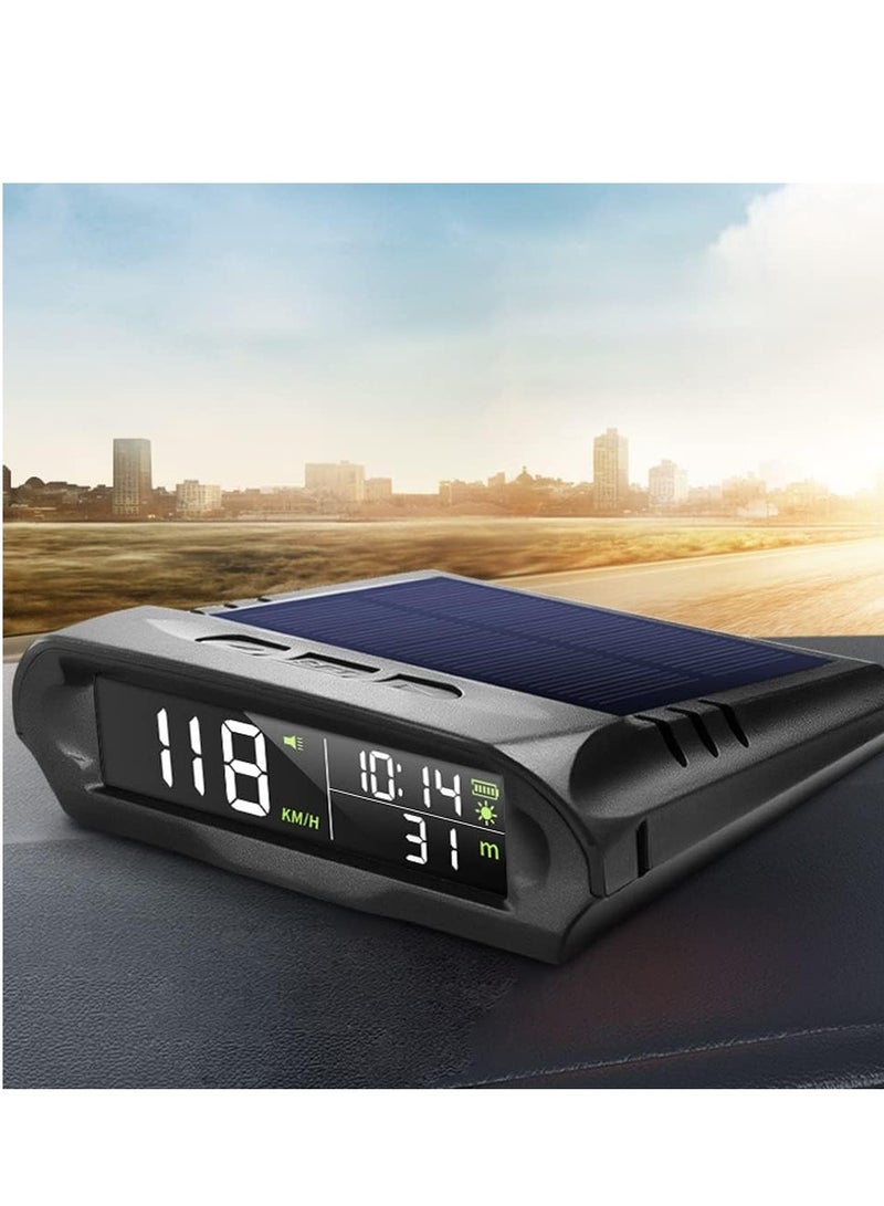 Car Wireless Headup Display Solar GPS Digital Speedometer with LCD For Mph Easy-to-Read, Screen Overspeed Alarm KMH MPH Time/Altitud Temperature for All Vehicle Types