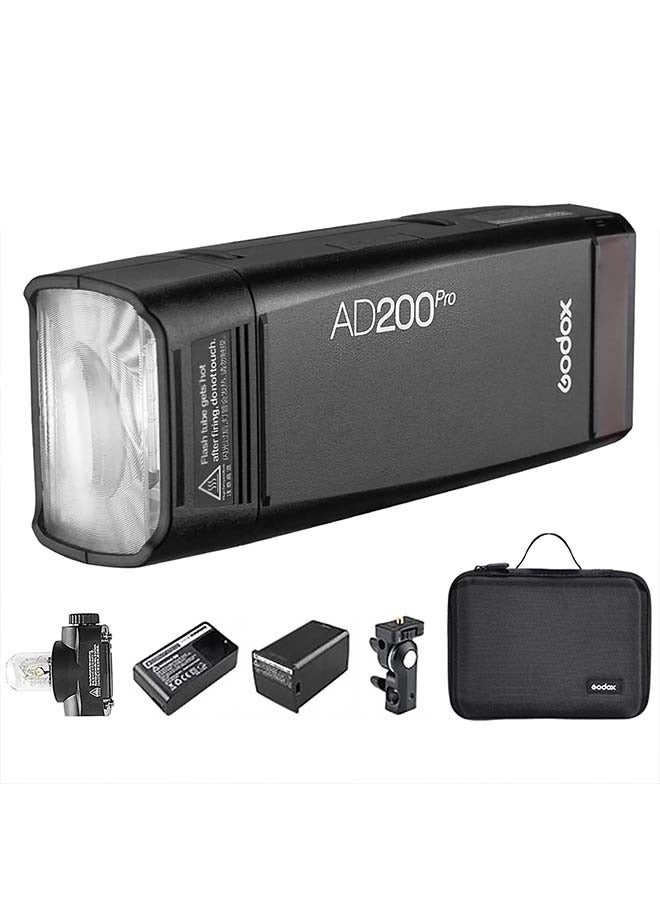 Godox AD200 Pro AD200Pro Pocket Flash, 200Ws 2.4G TTL Speedlite Outdoor Flash Strobe, 1/8000s HSS Monolight with 2900mAh Lithium Battery and Bare Bulb Flash Head Cover 500 Flashes Recycle in 0.01-1.8s