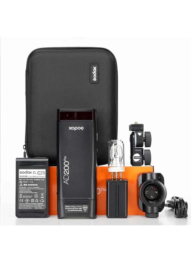 Godox AD200 Pro AD200Pro Pocket Flash, 200Ws 2.4G TTL Speedlite Outdoor Flash Strobe, 1/8000s HSS Monolight with 2900mAh Lithium Battery and Bare Bulb Flash Head Cover 500 Flashes Recycle in 0.01-1.8s