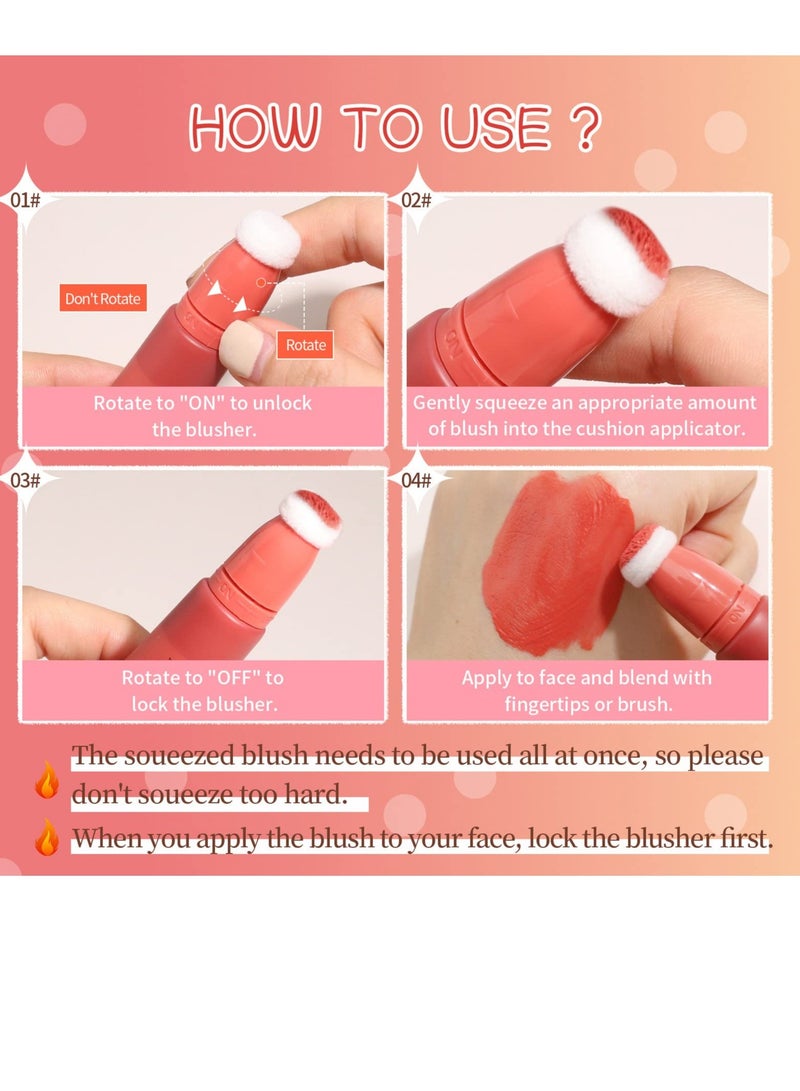 3 Pcs Liquid Blush, Dewy Cheek Tint, Creamy Texture Blush Wand, Natural Makeup, Moisturizing Lightweight Blendable Feel