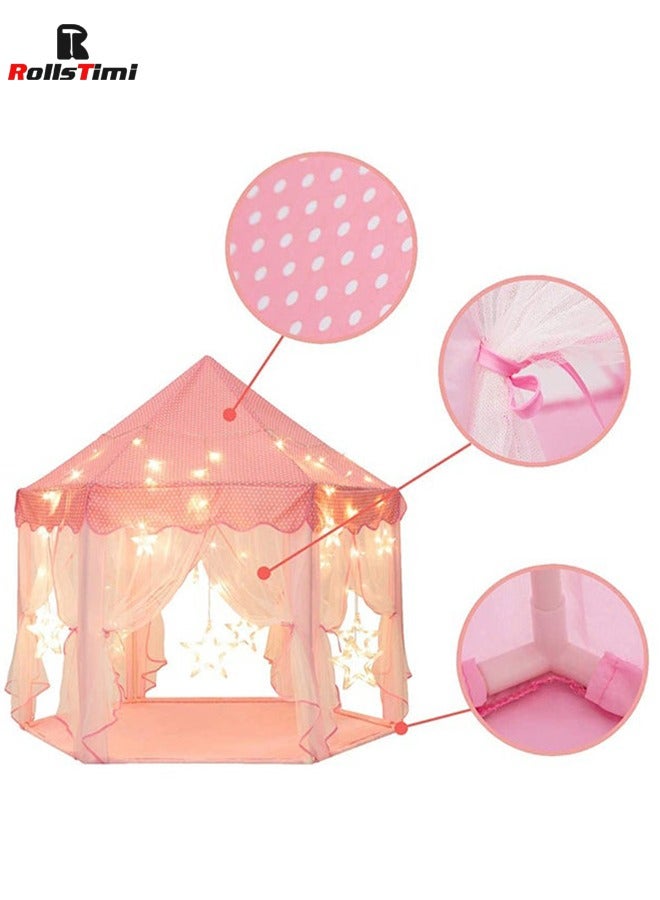 Princess Castle Play House Game Tent With Star Lights Pink