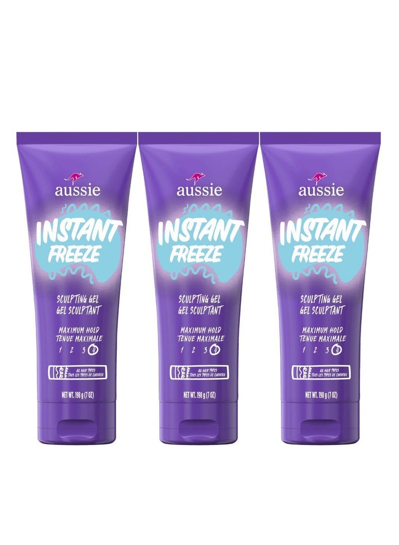 Aussie Instant Freeze Sculpting Hair Gel, Maximum Hold, No Flaking, Long-Lasting, with Jojoba Oil, Sea Kelp, Australian Aloe, Frizz Control, Citrus Floral Scent, 7 Fl Oz Triple Pack