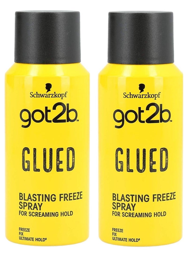 Schwarzkopf got2b Glued Blasting Freeze Spray, Strong Hold Hairspray for Up to 72 Hours, Vegan, Silicone Free, 100ml pack of 2