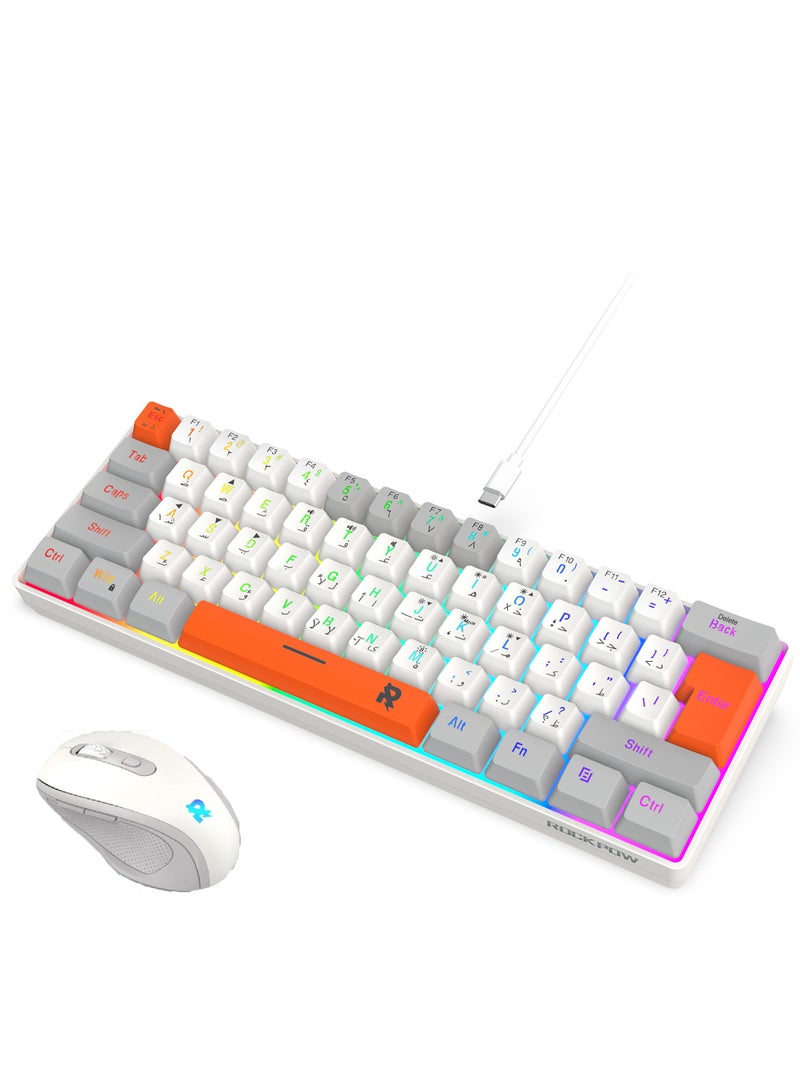 Arabic English 2.4G Wireless Gaming Keyboard and Mouse Combo Include Mini 60% Mechanical Feel RGB Backlit Keyboard Ergonomic Vertical Feel Small Wireless Mouse