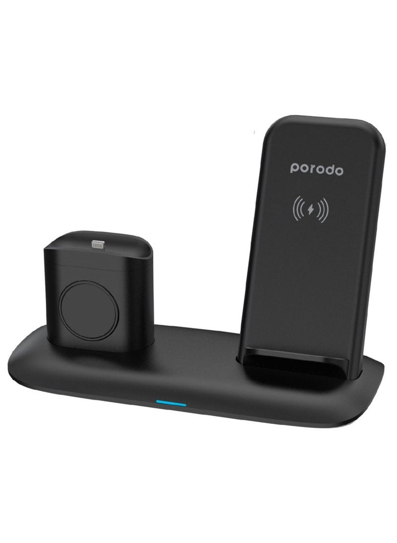 Porodo 4 in 1 Charging Station 7.5W/10W for Fast wireless charging- Black